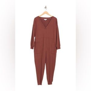 SOCIALITE Long Sleeve V-neck Jumpsuit In Brown